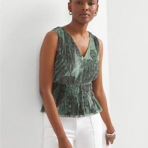 White House Black Market Green Camo Smocked Peplum Blouse M